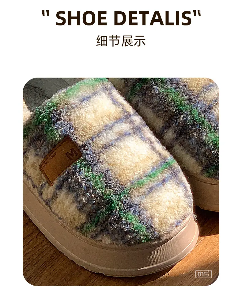2025 Winter Plaid Fleece Lined Women Slippers — feature 13