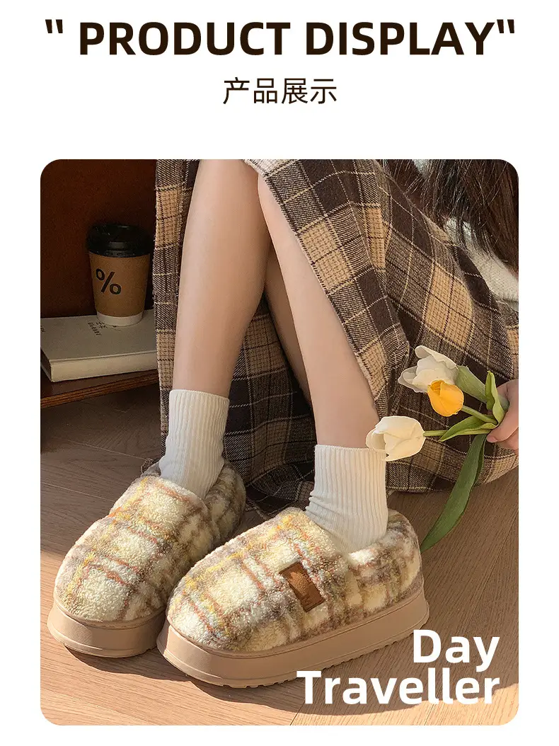 2025 Winter Plaid Fleece Lined Women Slippers — feature 4