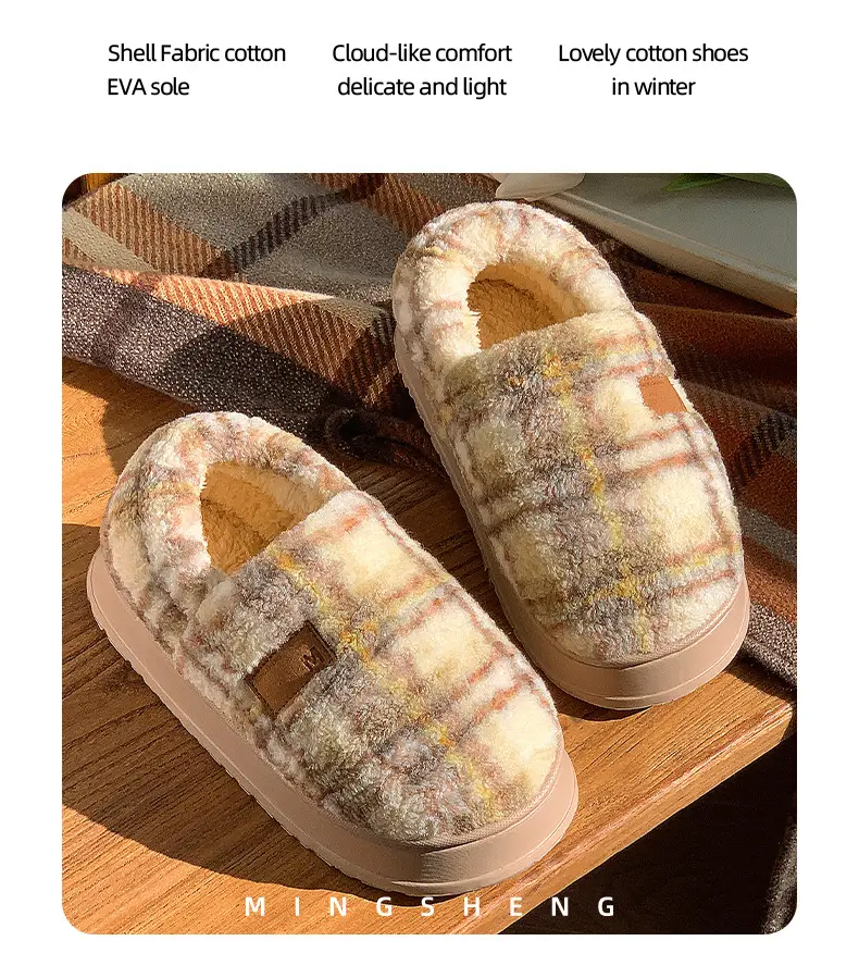 2025 Winter Plaid Fleece Lined Women Slippers — feature 5