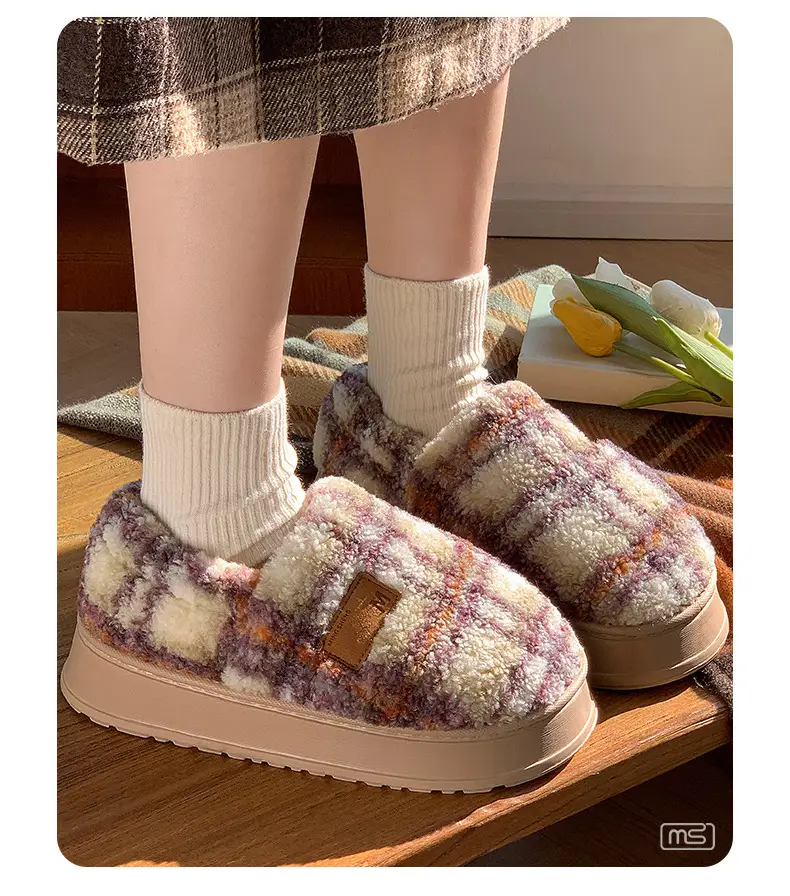 2025 Winter Plaid Fleece Lined Women Slippers — feature 7
