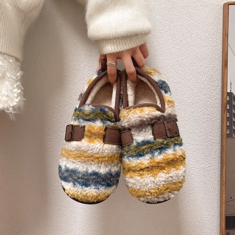 Birkenstock Cotton Slippers for Women in Autumn and Winter, Versatile Home Indoor Non-Slip Warm Plus Plush Cotton Slippers for Women - Image 2