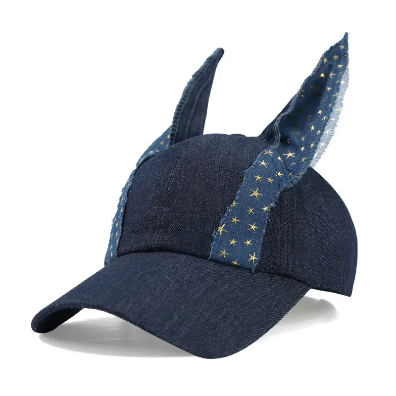 Duckbill Cap for Women Navy Denim with Star Embroidery - Image 7