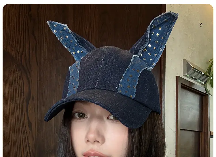 Duckbill Cap for Women Navy Denim with Star Embroidery — feature 5