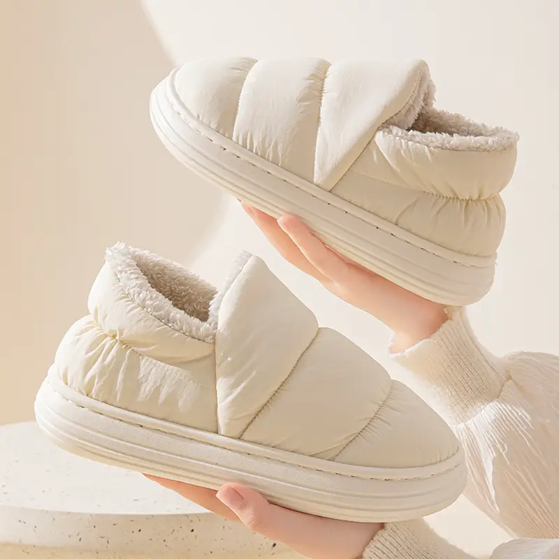 Down Cloth Waterproof Cotton Slippers for Women in Autumn and Winter, Indoor and Home Non-Slip Thick-Soled Warm Outer Cotton Shoes for Men in Winter