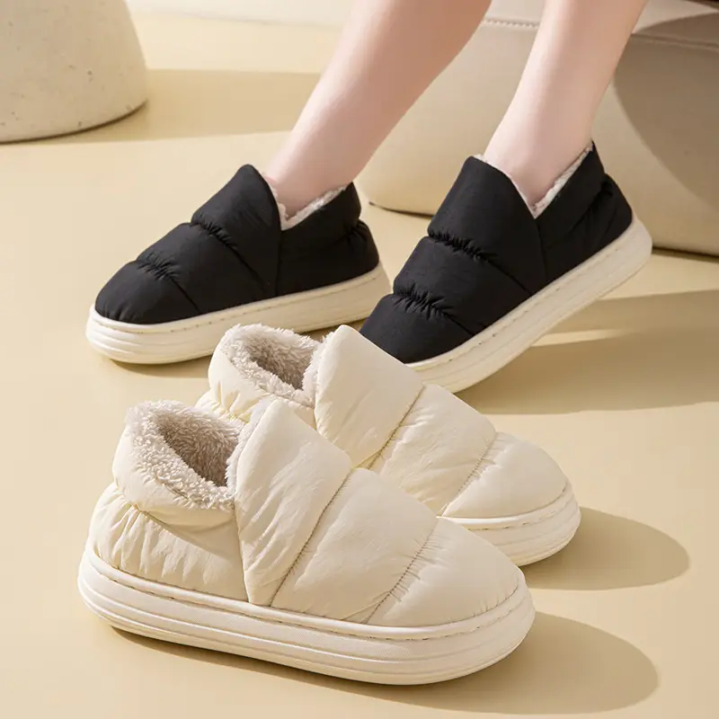 Down Cloth Waterproof Cotton Slippers for Women in Autumn and Winter, Indoor and Home Non-Slip Thick-Soled Warm Outer Cotton Shoes for Men in Winter