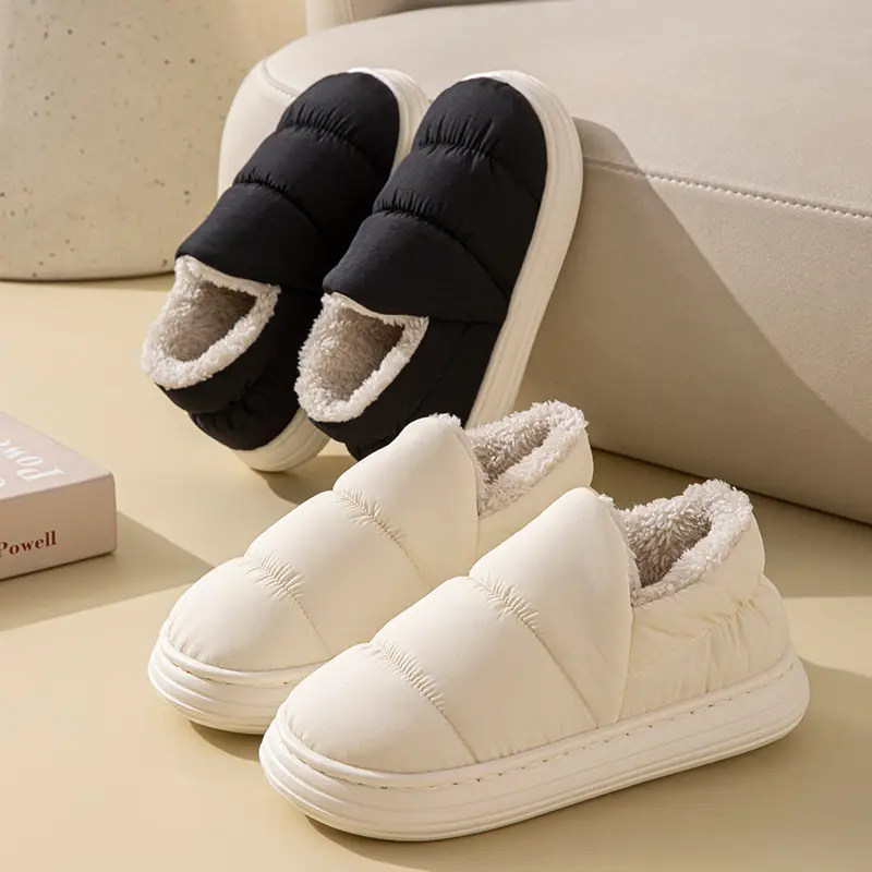 Down Cloth Waterproof Cotton Slippers for Women in Autumn and Winter, Indoor and Home Non-Slip Thick-Soled Warm Outer Cotton Shoes for Men in Winter