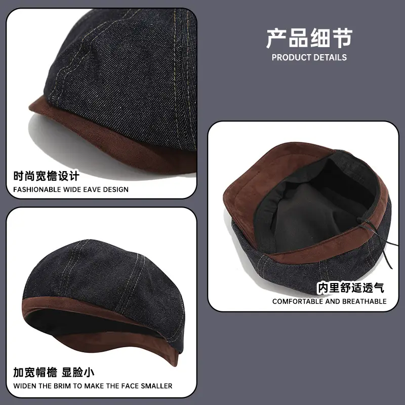 Women Denim Hat 2025 Winter Reverse Beret - Image 4