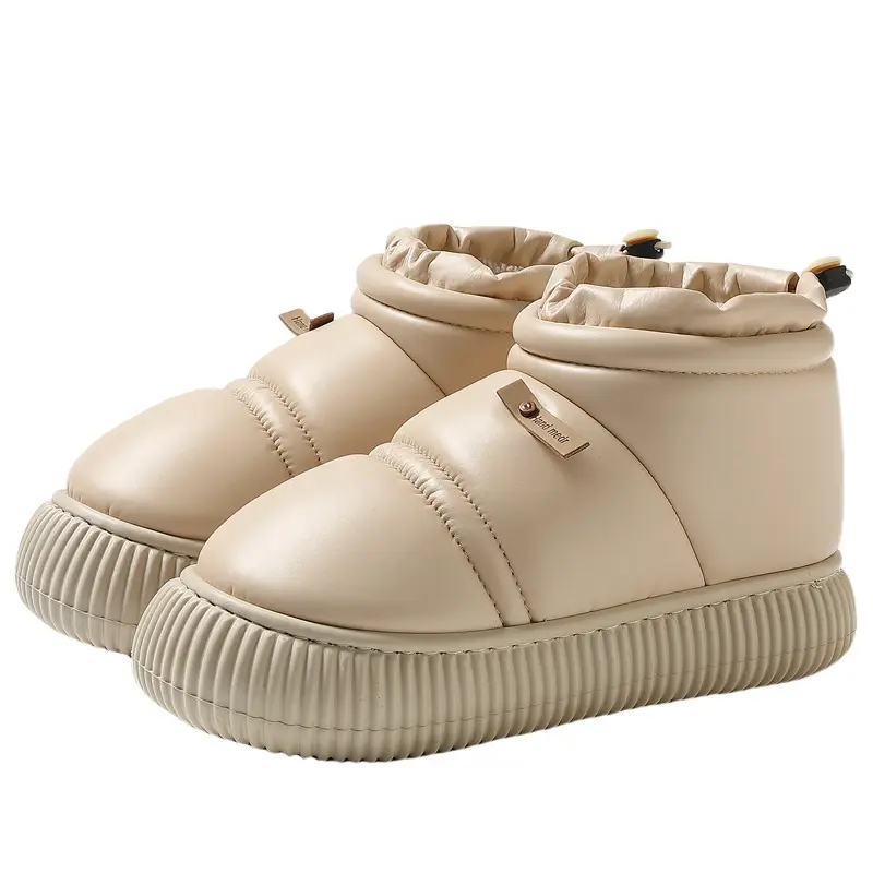 Women PU Leather Waterproof Slippers Beige Warm Anti-Slip - Image 7