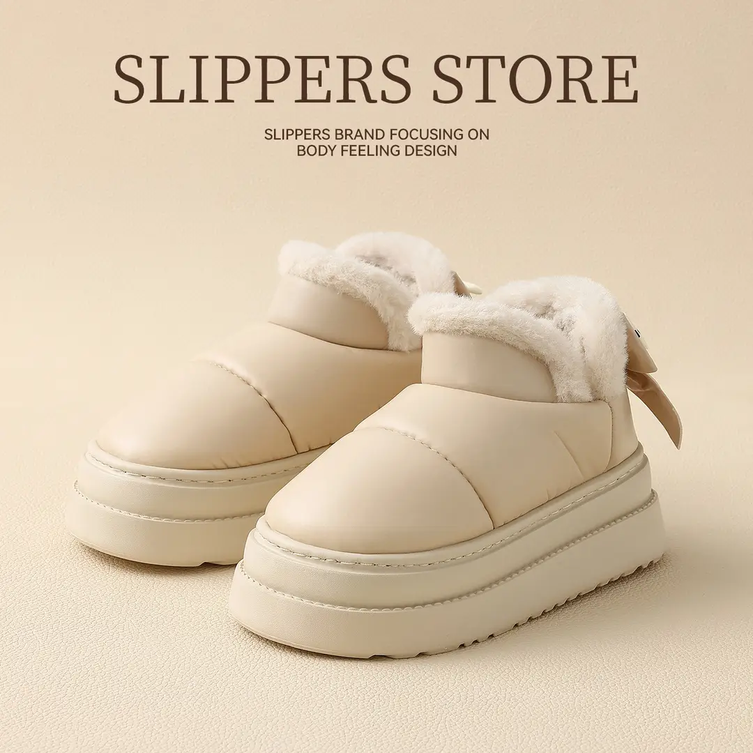 Women's Waterproof Snow Boots for Winter Outer Wear Thick-Soled Non-Slip Indoor Home Plush Warm Bag Heel Cotton Shoes for Men Wholesale - Image 7