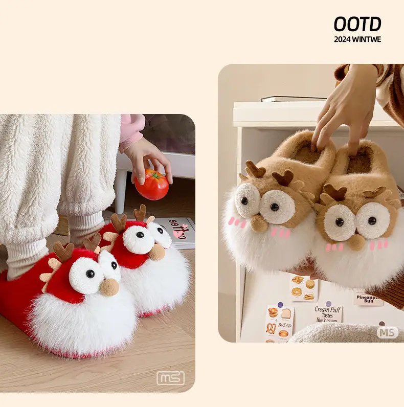 2025 Cartoon Dragon Women's Red Plush Slippers — feature 6