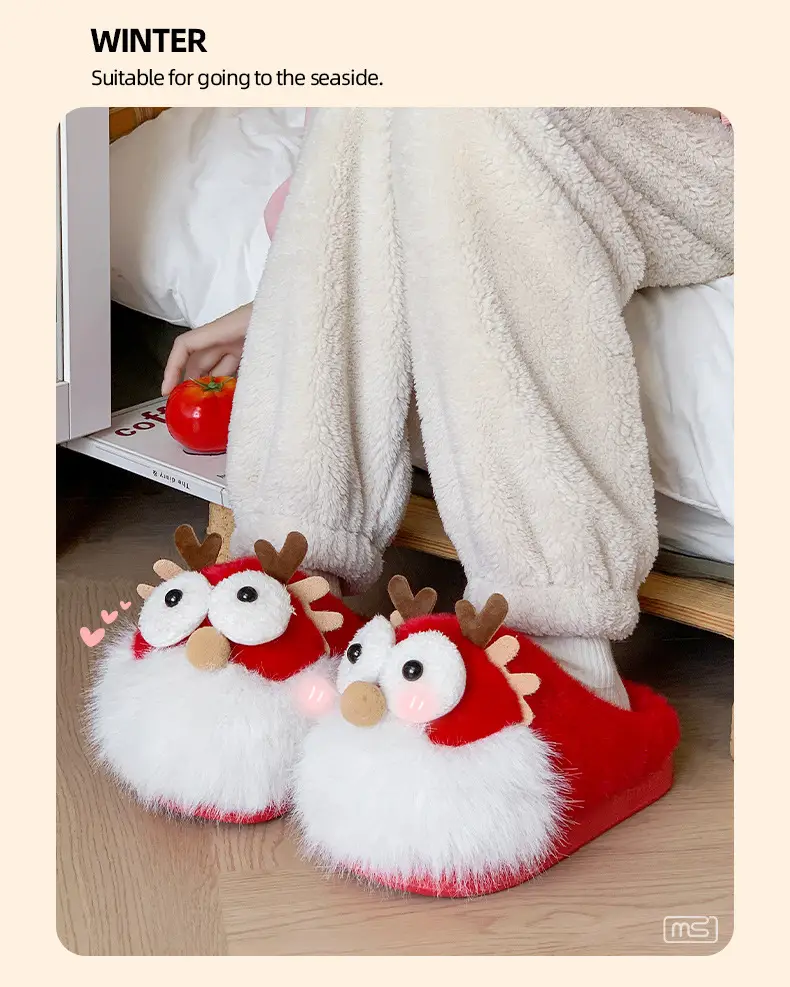2025 Cartoon Dragon Women's Red Plush Slippers — feature 7