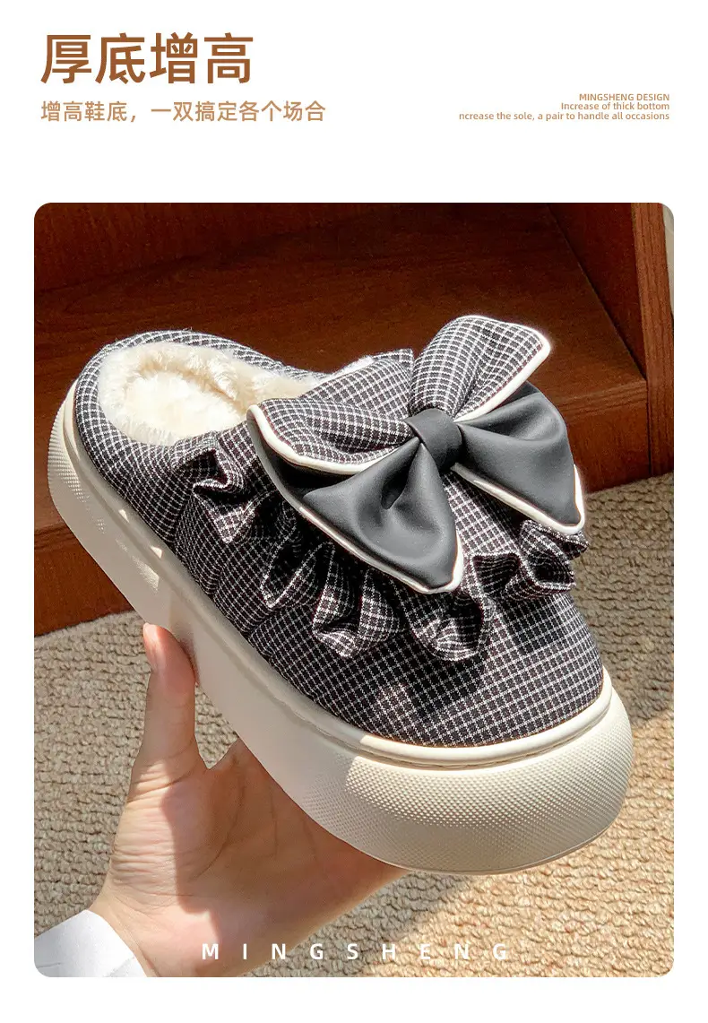2025 New Winter Cotton Slippers for Women, Mesh Girls' Sweet Bow Fleece-Lined Warm Thick-Soled Shoes for Home and Outdoor Wear — feature 13