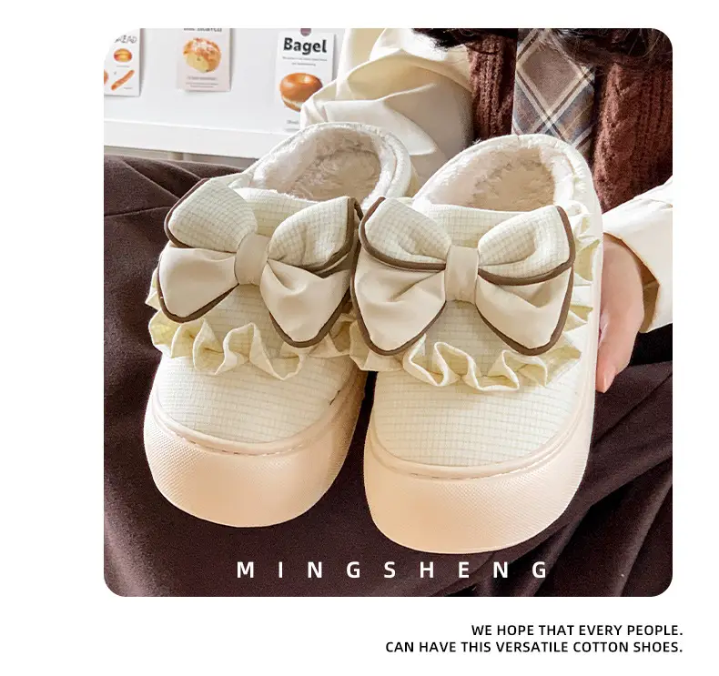 2025 New Winter Cotton Slippers for Women, Mesh Girls' Sweet Bow Fleece-Lined Warm Thick-Soled Shoes for Home and Outdoor Wear — feature 5