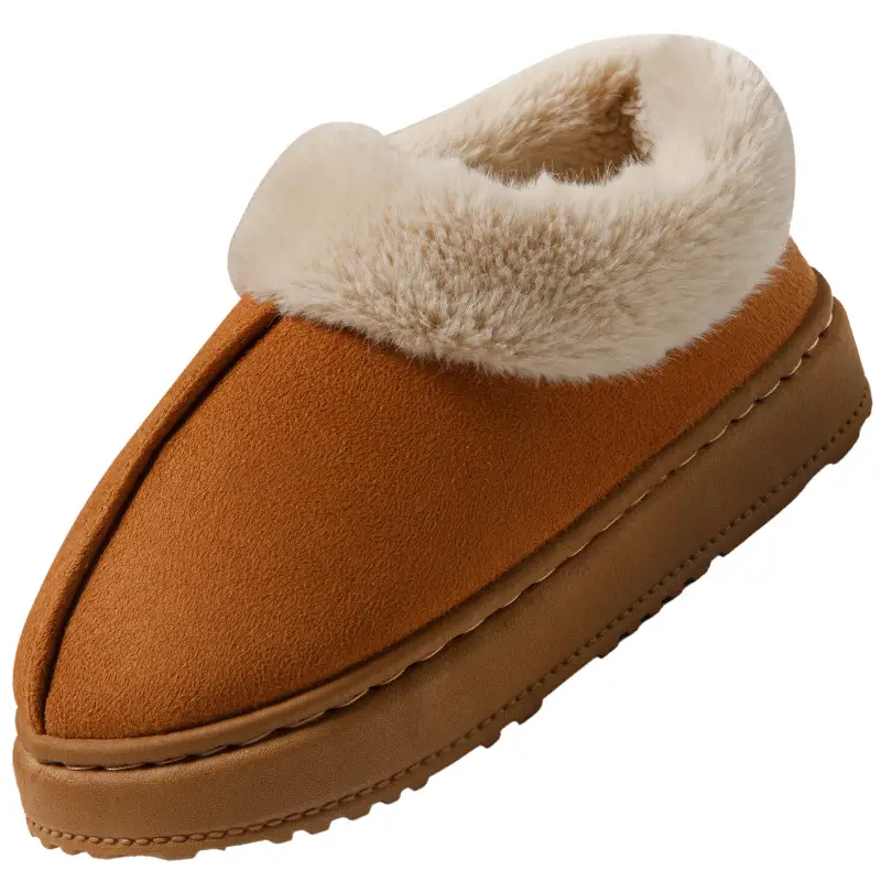 Women's Winter Outer Wear Thick-Soled Non-Slip Fashionable Versatile Warm Feet Plush Snow Cotton Slippers with Heel and Velvet Warm Cotton Slippers