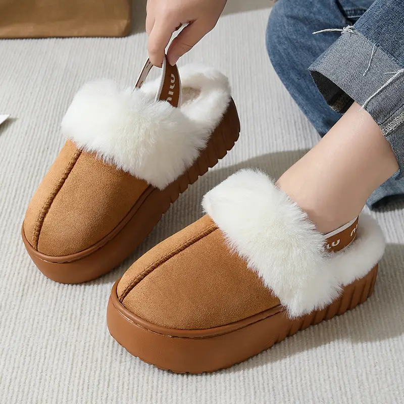 Winter Fur Mop Sippers for Women Brown Velvet Warm Indoor Comfort - Image 6