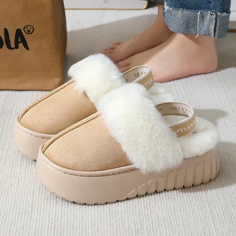 Winter Fur Mop Sippers for Women Brown Velvet Warm Indoor Comfort - Image 2