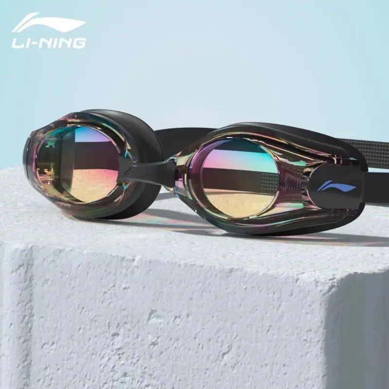 Li Ning Swimming Goggles Waterproof and Anti-Fog High-Definition Myopia Degree Men's and Women's Professional Diving Glasses Swimming Cap Set Swimming Wholesale