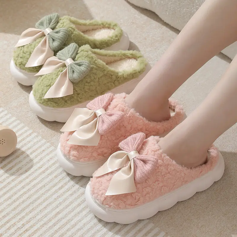 Yc-298 Cotton Slippers 2025 Winter New Cotton Slippers Sweet Bow Fleece-Lined Warm Thick-Soled Home and Outdoor Shoes - Image 6