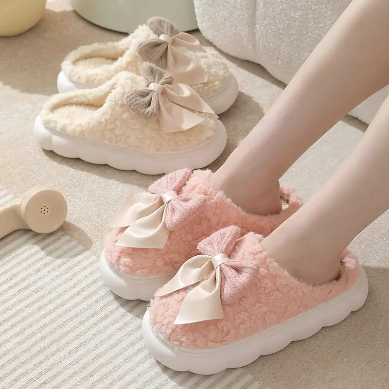 Yc-298 Cotton Slippers 2025 Winter New Cotton Slippers Sweet Bow Fleece-Lined Warm Thick-Soled Home and Outdoor Shoes - Image 7