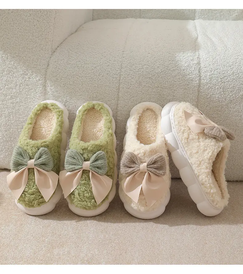 Yc-298 Cotton Slippers 2025 Winter New Cotton Slippers Sweet Bow Fleece-Lined Warm Thick-Soled Home and Outdoor Shoes — feature 20