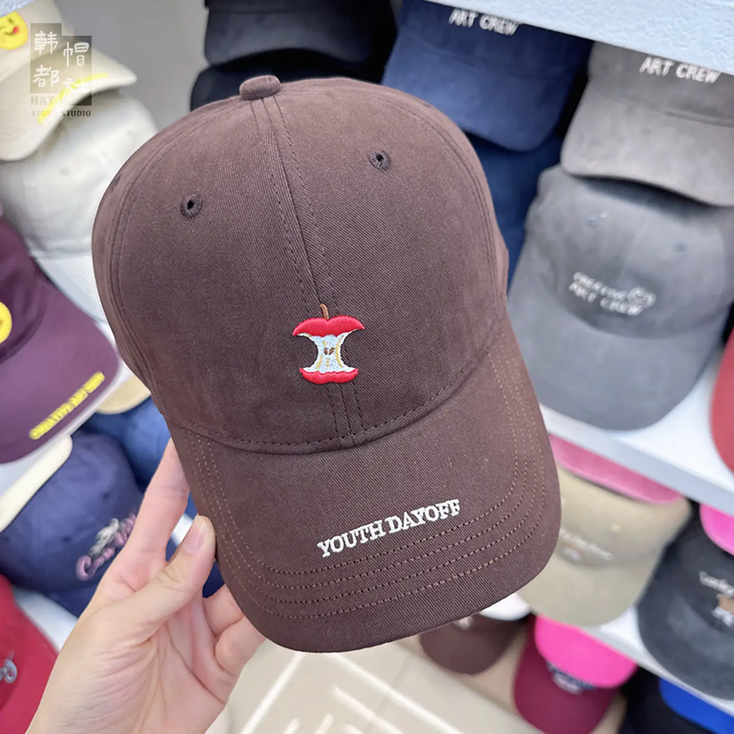 Women's Black Apple Embroidered Baseball Cap Youth Dance - Image 8