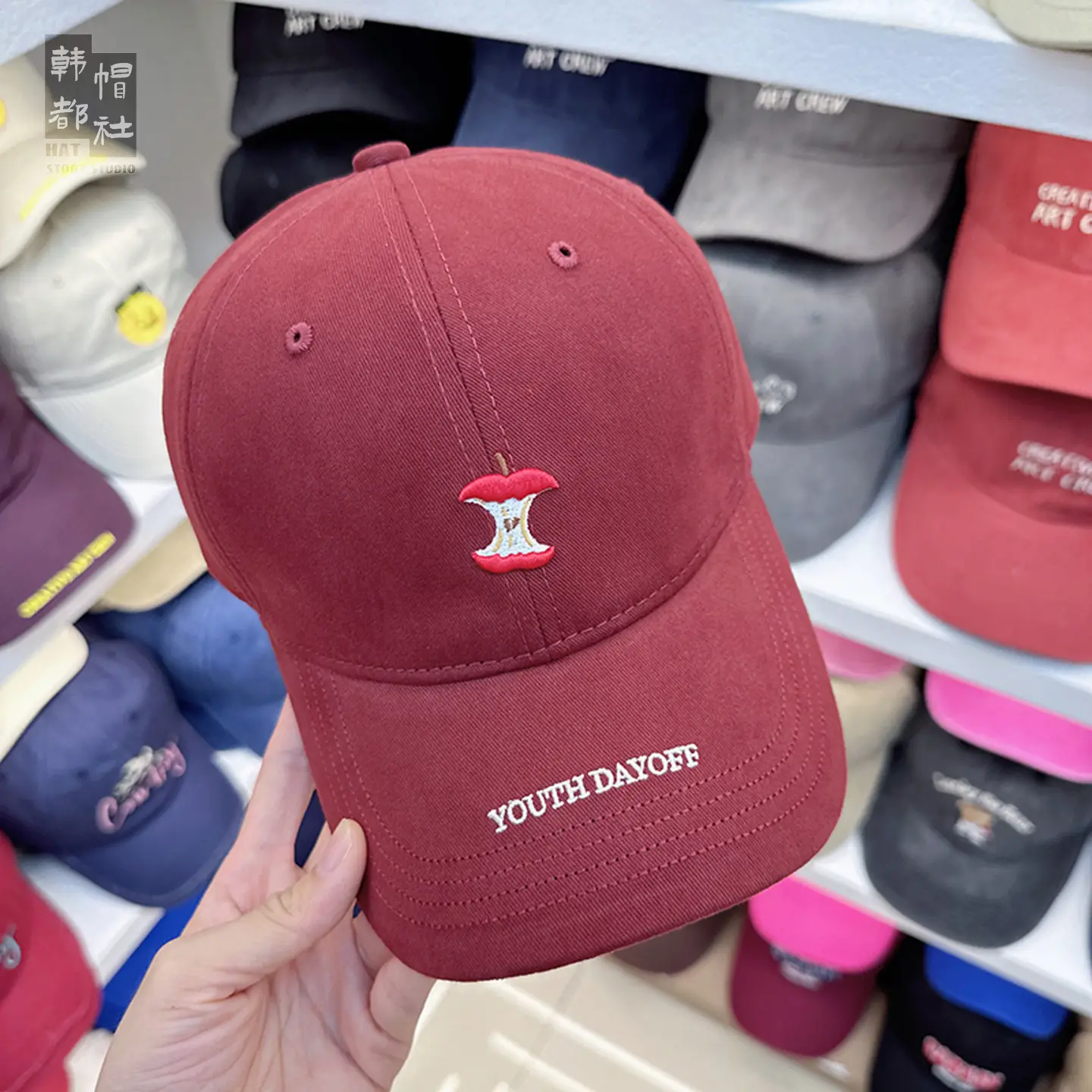 Women's Black Apple Embroidered Baseball Cap Youth Dance - Image 9