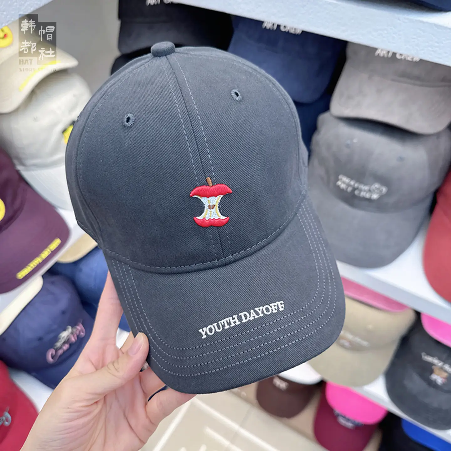 Women's Black Apple Embroidered Baseball Cap Youth Dance - Image 10