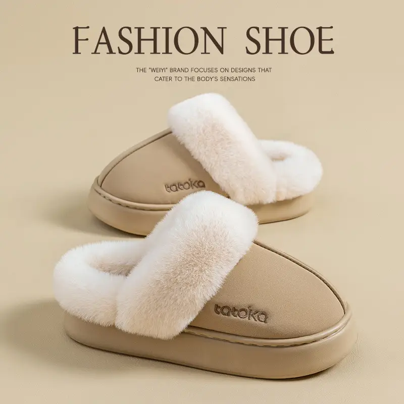 Thick-Soled Baotou Cotton Slippers for Women in Autumn and Winter, Non-Slip, Thickeneded Outer Wear, Warm and Poop-Feeling Plush Slippers for Men - Image 3