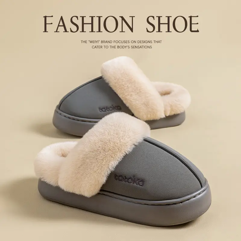 Thick-Soled Baotou Cotton Slippers for Women in Autumn and Winter, Non-Slip, Thickeneded Outer Wear, Warm and Poop-Feeling Plush Slippers for Men - Image 4