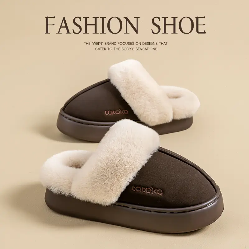 Thick-Soled Baotou Cotton Slippers for Women in Autumn and Winter, Non-Slip, Thickeneded Outer Wear, Warm and Poop-Feeling Plush Slippers for Men - Image 5