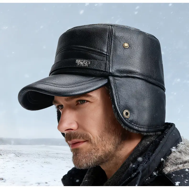 Winter Warm Leather Hat for Men with Fleece Ear Protection — feature 17