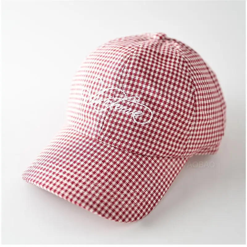 Unisex Red White Checkered Baseball Cap with Embroidered Letter - Image 6