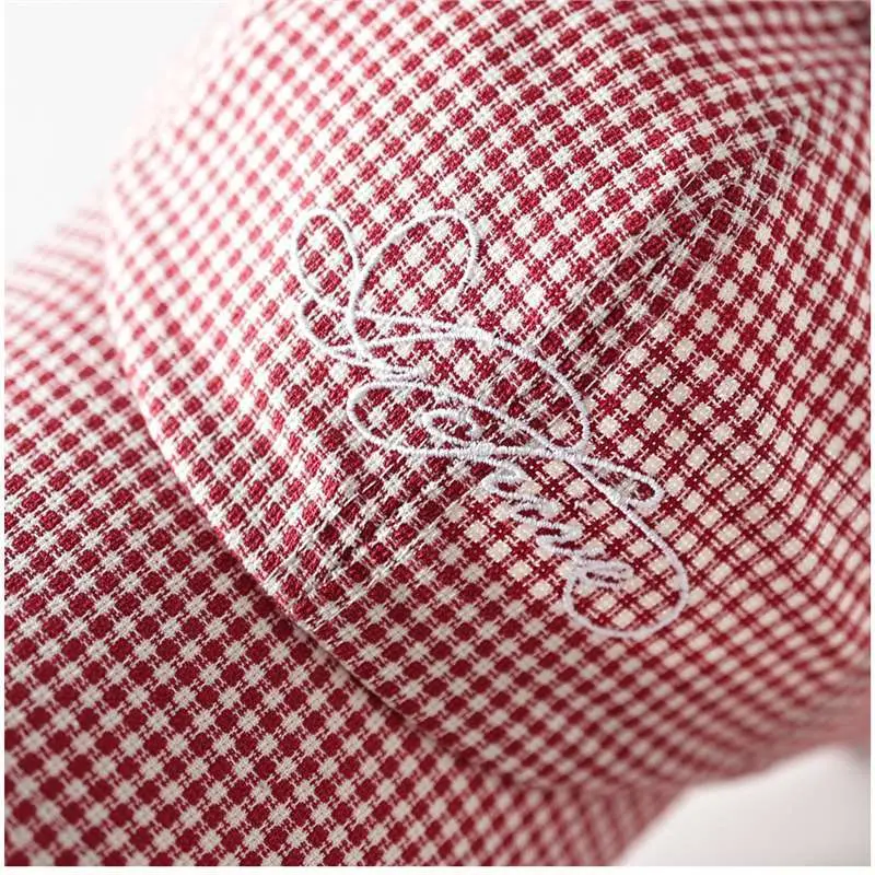 Unisex Red White Checkered Baseball Cap with Embroidered Letter - Image 7