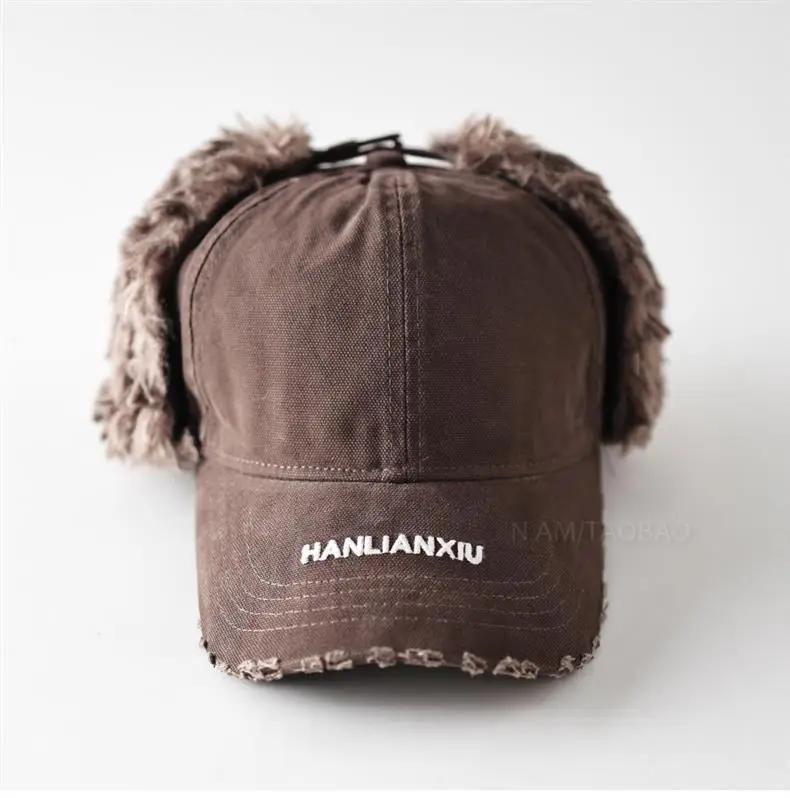 Men Wool Ear Flap Cap Warm Brown — feature 14