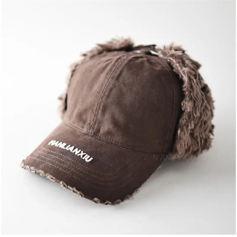 Men Wool Ear Flap Cap Warm Brown