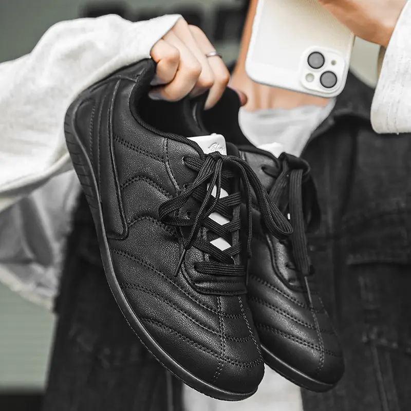 Light Luxury 2025 Autumn Couple Large Size Hong Kong Style Leather Racing Breathable Low-Cut Thick-Soled Sports Sneakers Super Fiber Casual Men