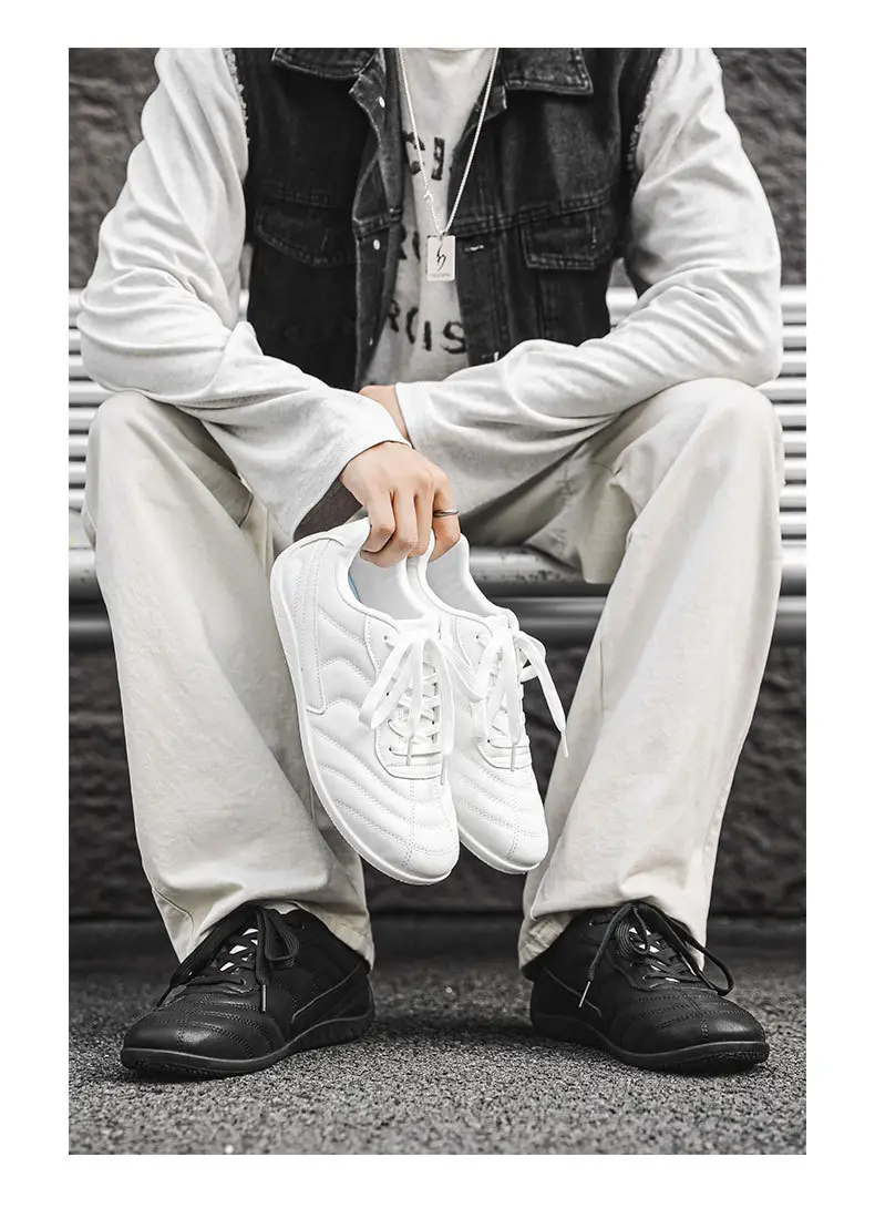Light Luxury 2025 Autumn Couple Large Size Hong Kong Style Leather Racing Breathable Low-Cut Thick-Soled Sports Sneakers Super Fiber Casual Men — feature 2