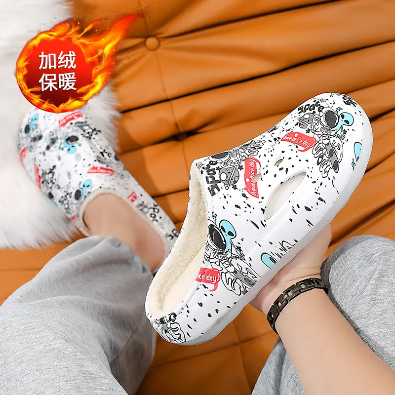 Men's Winter Warm Cotton Slippers with Plush Lining, Thickened Clogs, Outdoor Non-Slip Home Large Size Couple Snow Cotton Shoes - Image 7