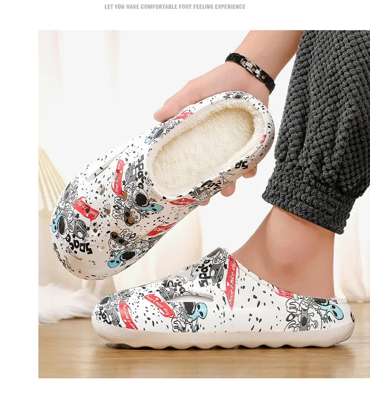 Men's Winter Warm Cotton Slippers with Plush Lining, Thickened Clogs, Outdoor Non-Slip Home Large Size Couple Snow Cotton Shoes — feature 11