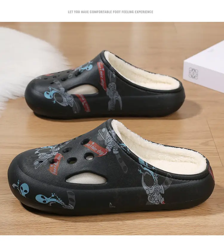 Men's Winter Warm Cotton Slippers with Plush Lining, Thickened Clogs, Outdoor Non-Slip Home Large Size Couple Snow Cotton Shoes — feature 12