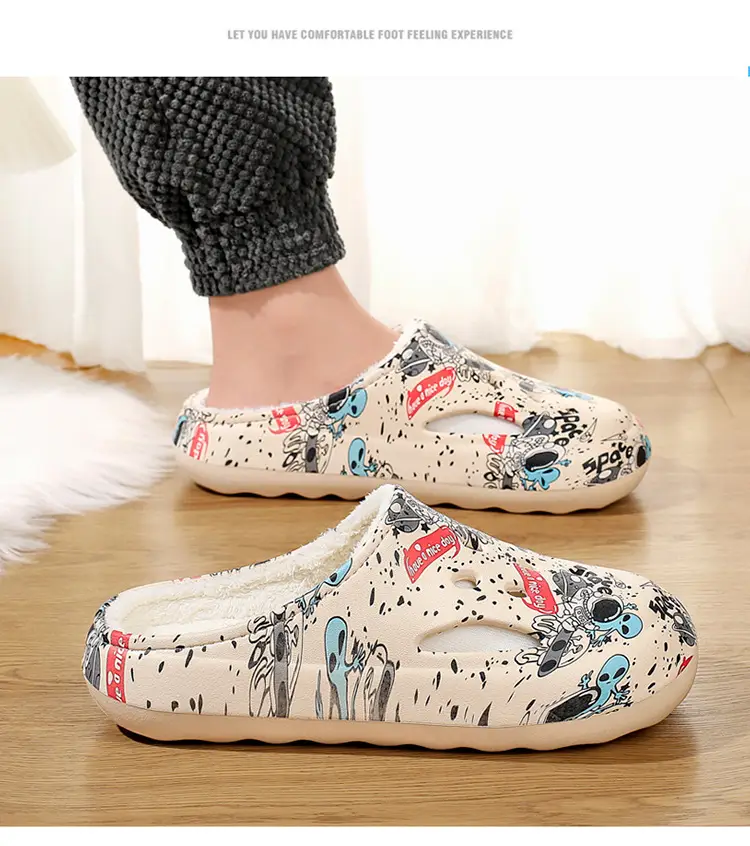 Men's Winter Warm Cotton Slippers with Plush Lining, Thickened Clogs, Outdoor Non-Slip Home Large Size Couple Snow Cotton Shoes — feature 17