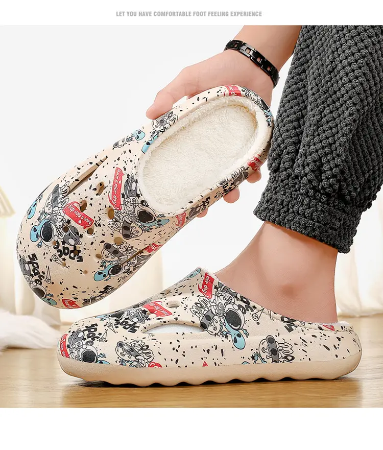 Men's Winter Warm Cotton Slippers with Plush Lining, Thickened Clogs, Outdoor Non-Slip Home Large Size Couple Snow Cotton Shoes — feature 19