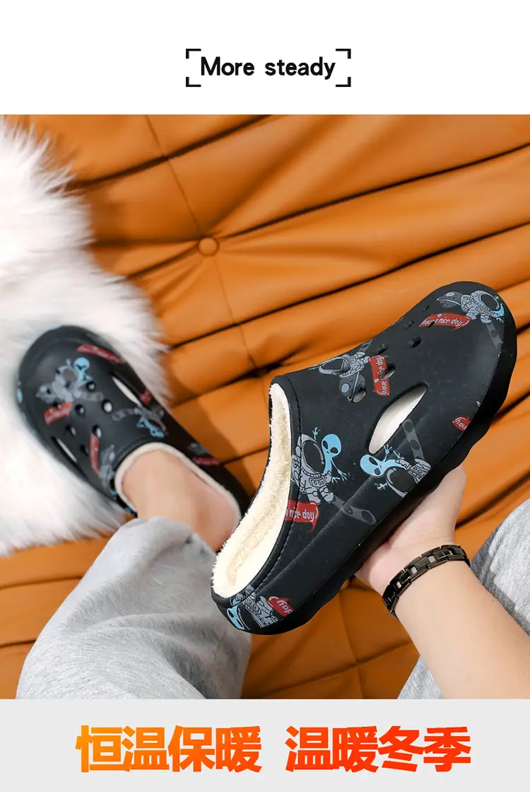 Men's Winter Warm Cotton Slippers with Plush Lining, Thickened Clogs, Outdoor Non-Slip Home Large Size Couple Snow Cotton Shoes — feature 7