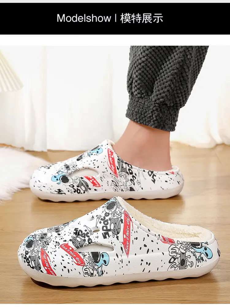Men's Winter Warm Cotton Slippers with Plush Lining, Thickened Clogs, Outdoor Non-Slip Home Large Size Couple Snow Cotton Shoes — feature 8