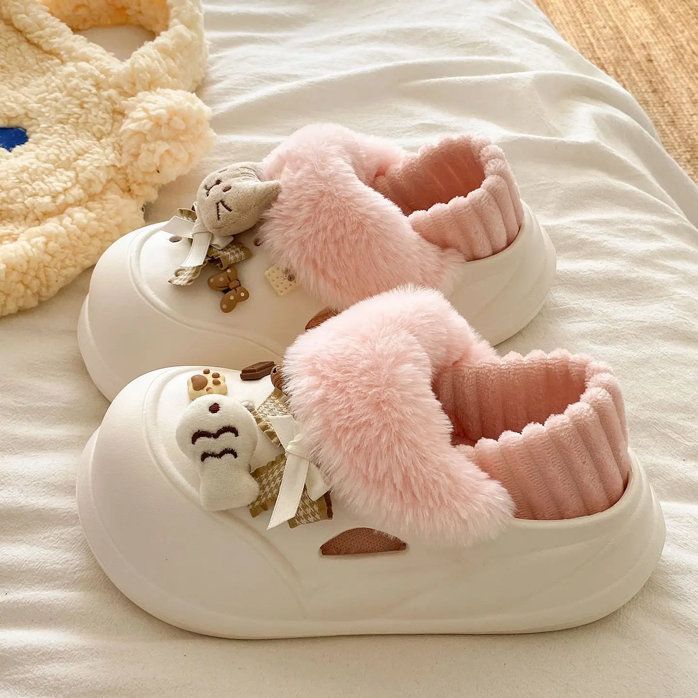 Women Warm Cat Fish Soft Slippers White Blue - Image 5