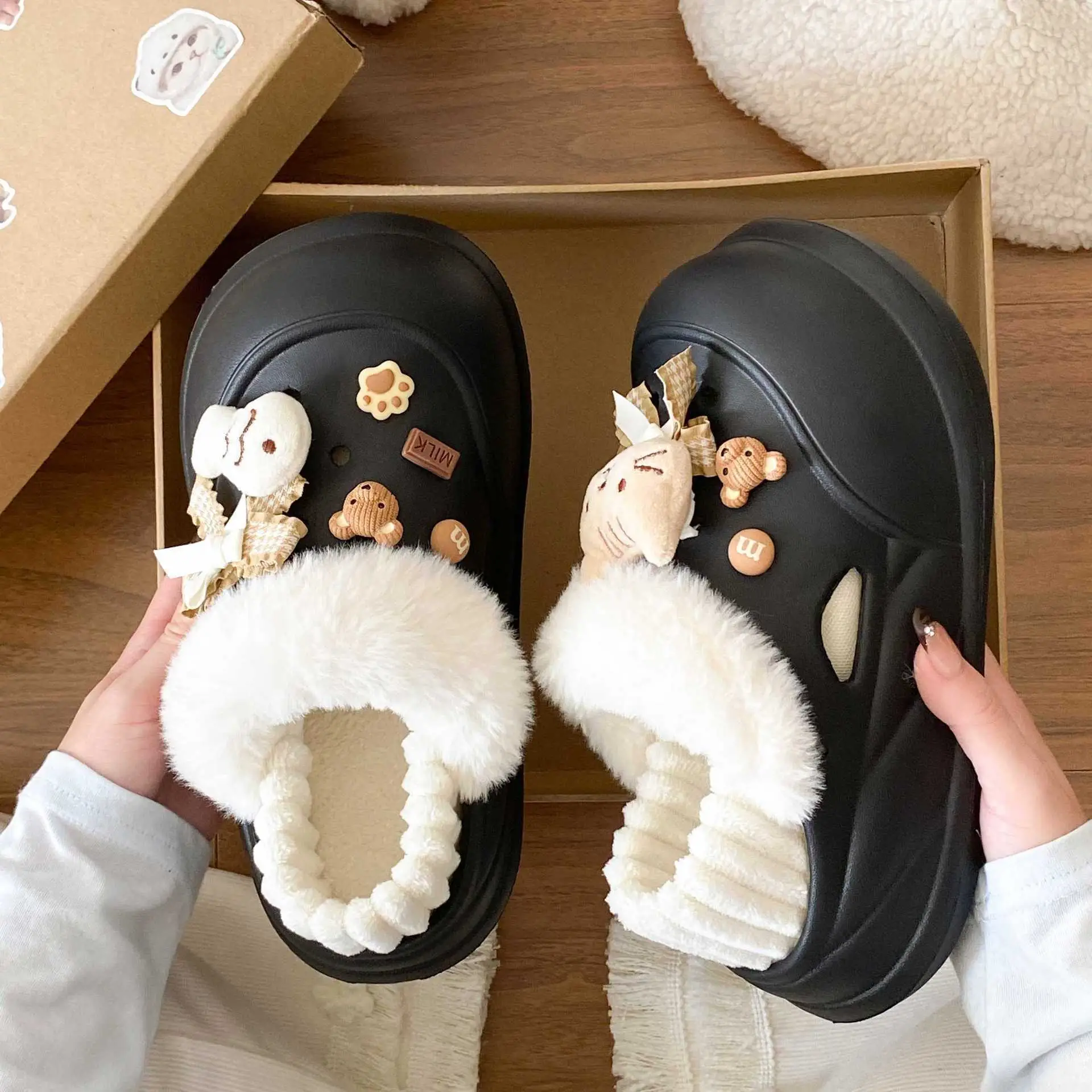 Women Warm Cat Fish Soft Slippers White Blue - Image 7