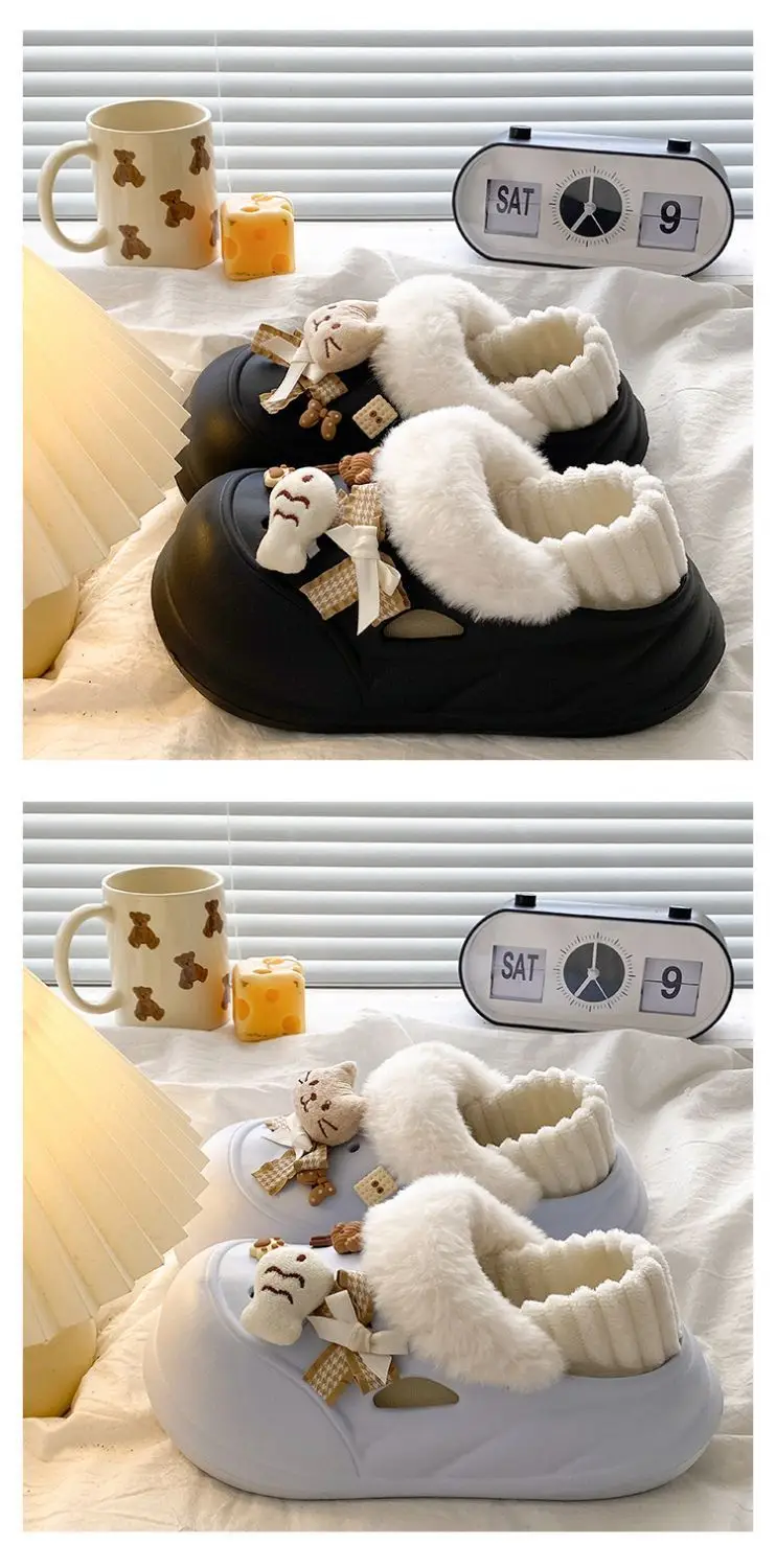 Women Warm Cat Fish Soft Slippers White Blue — feature 16