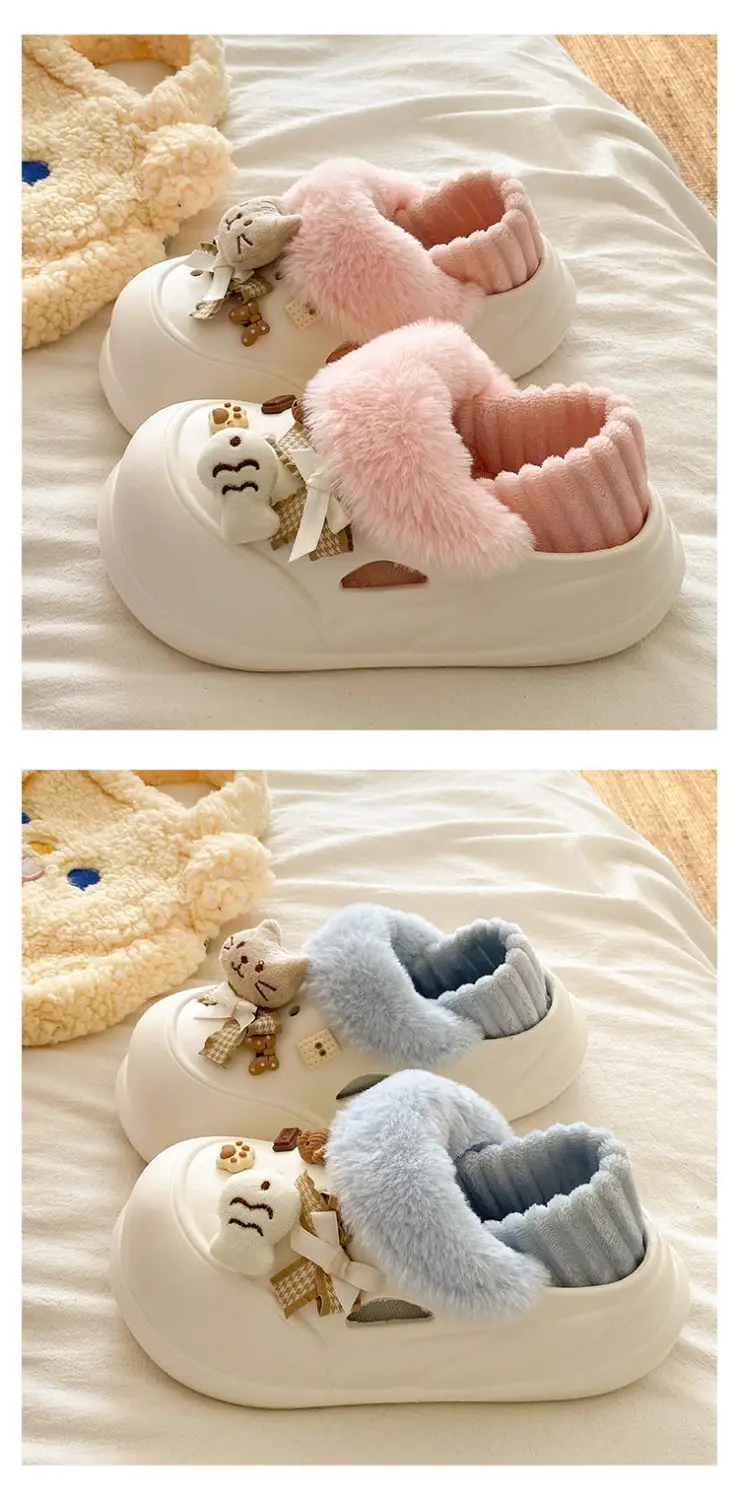 Women Warm Cat Fish Soft Slippers White Blue — feature 19