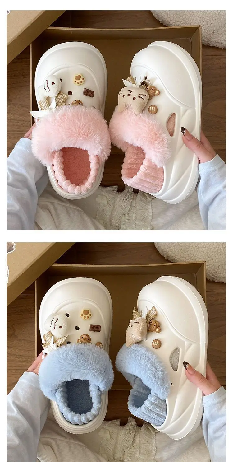 Women Warm Cat Fish Soft Slippers White Blue — feature 20