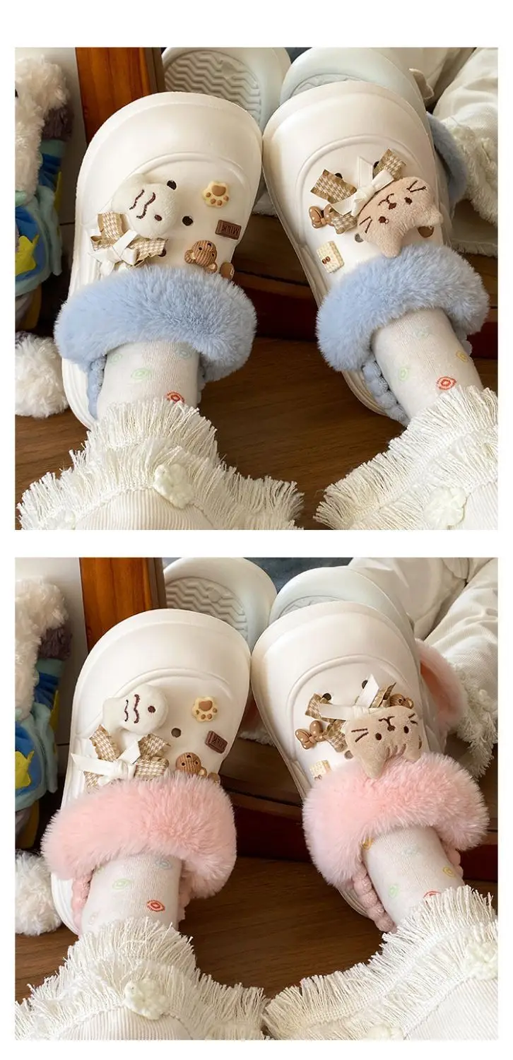 Women Warm Cat Fish Soft Slippers White Blue — feature 21